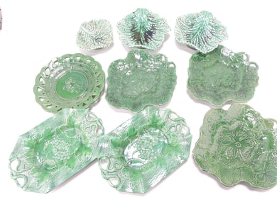 Majolica dark green lot of 9 trays,