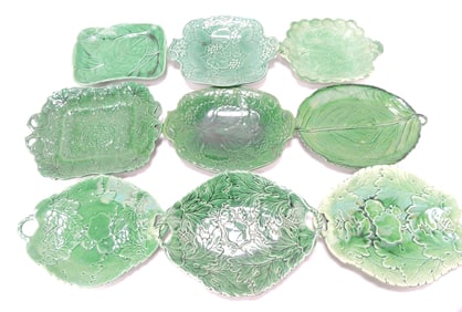 Majolica dark green lot of 9 trays,