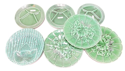 Majolica dark green lot of 7 plates,