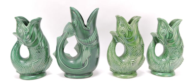 Majolica dark green lot of 4 gurgling