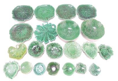 Majolica dark green lot of assorted