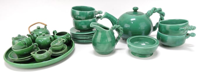 Majolica dark green lot of 2 partial