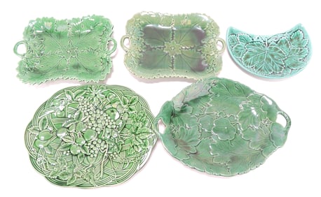 Majolica dark green lot of 5 trays,