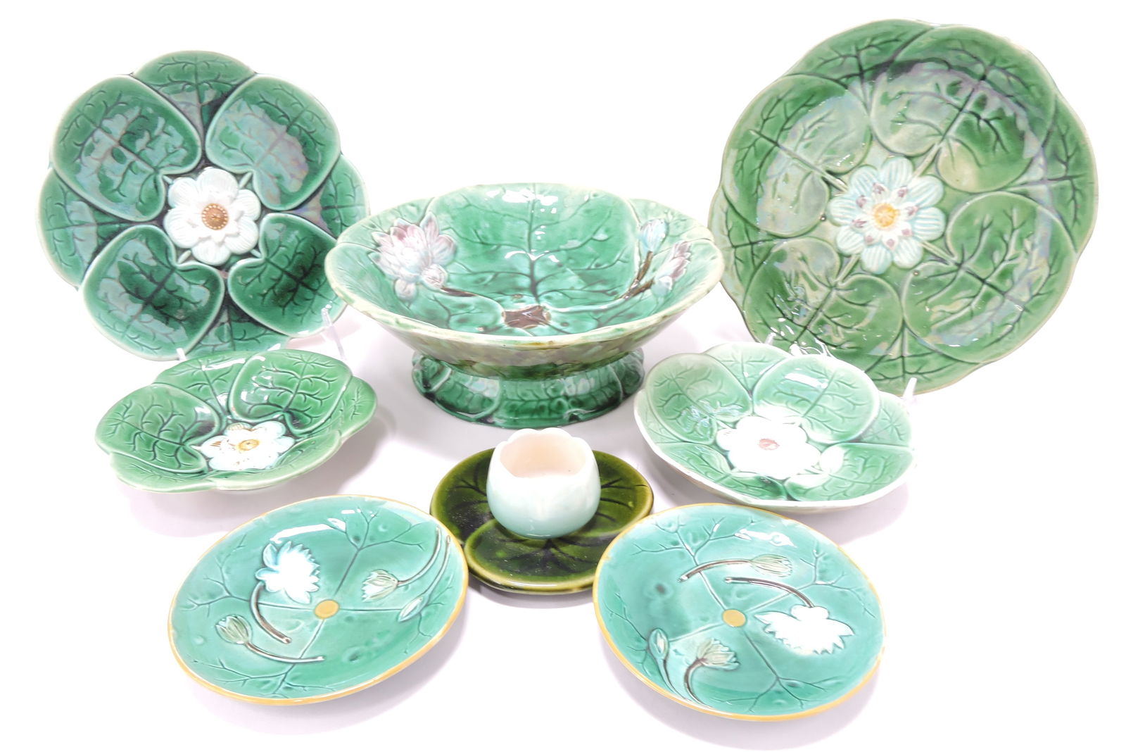 Majolica lot of 8 pond lily items, (1 of 1)