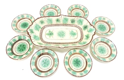 Majolica 9 piece ice cream set,