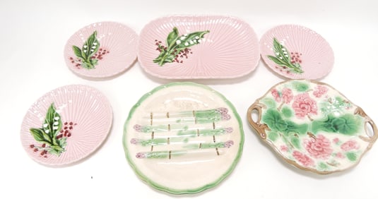Majolica lot of 6 plates/trays,