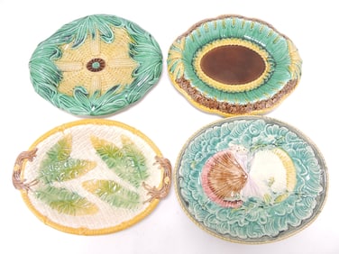 Majolica lot of 4 platters, 12" - 14",