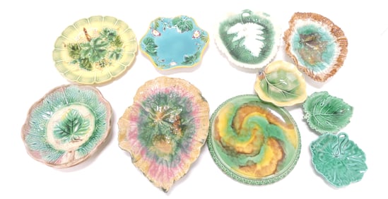 Majolica lot of 10 assorted trays and