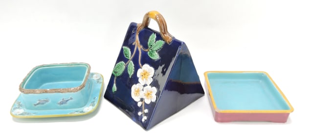 Majolica lot of 3 pieces: Holdcroft