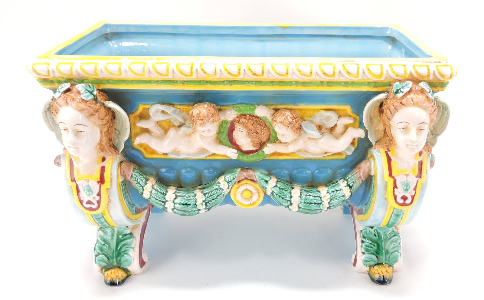 Contemporary majolica jardiniere,: 9"h, 14"w