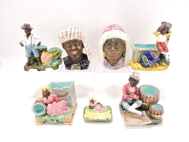 Majolica Blackamoor lot of 7 pieces: