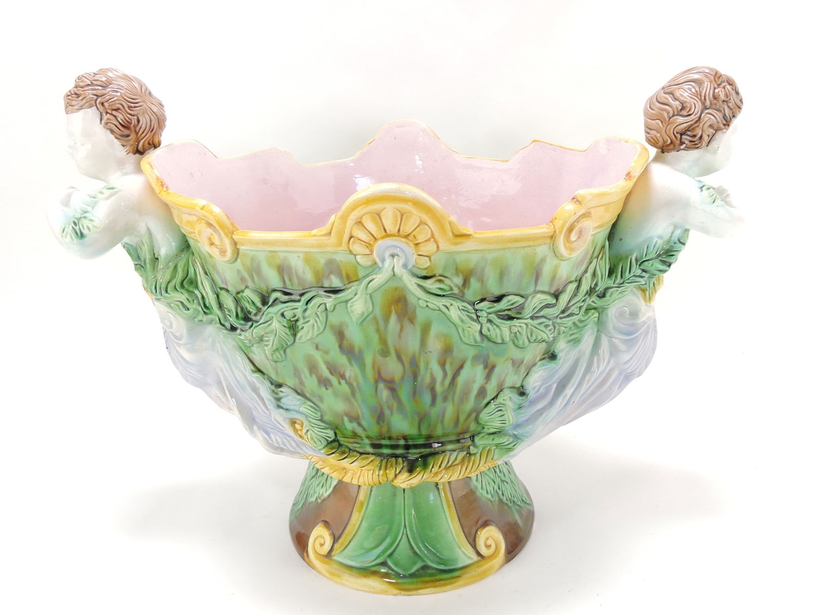 Majolica large jardiniere with putti, (1 of 3)