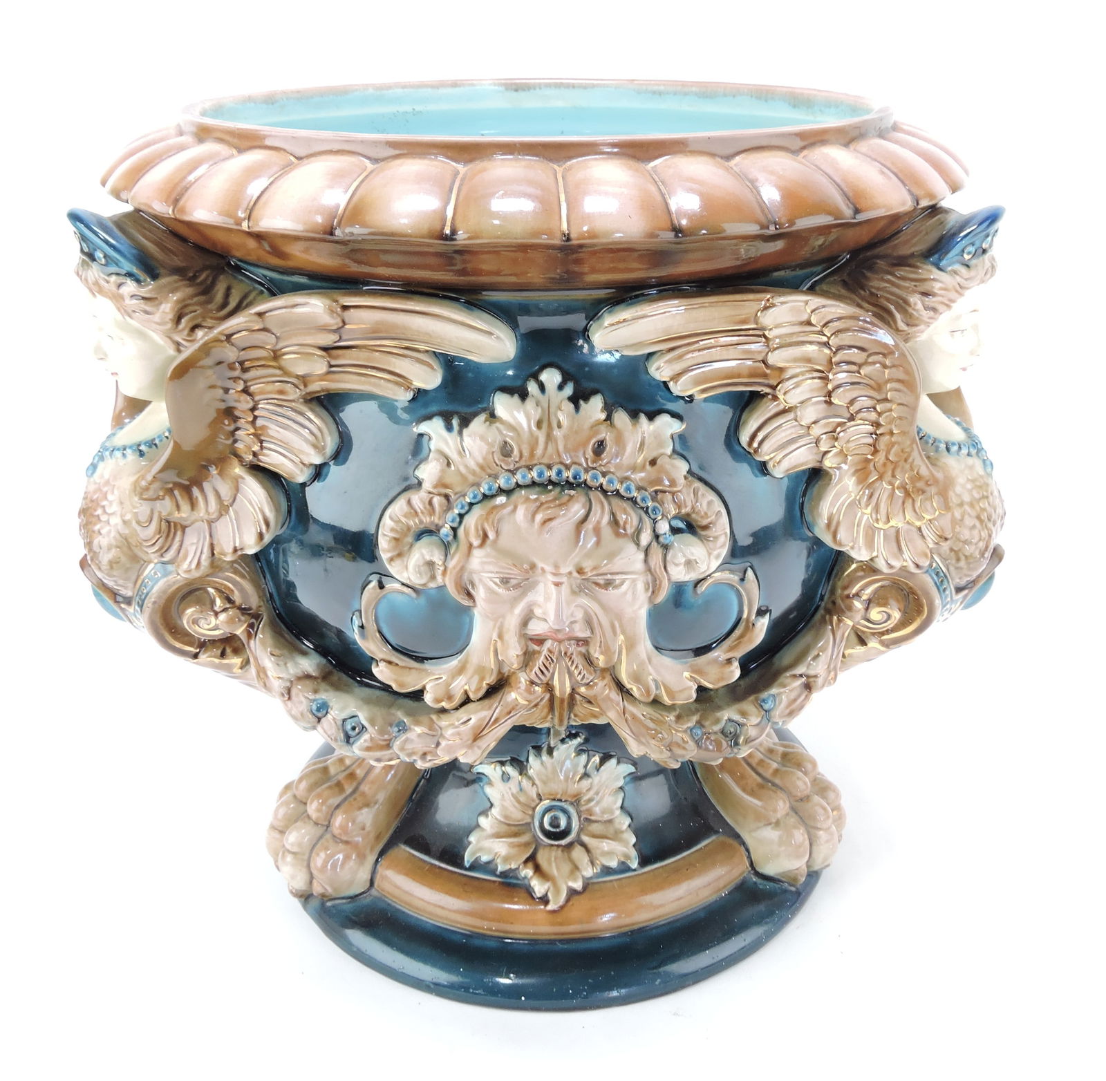 Austrian majolica large jardiniere with (1 of 2)