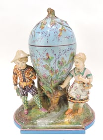 Italian covered jar with two people,