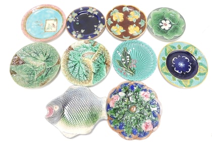 Majolica lot of 10 plates, 7 1/2" to