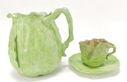 Majolica lettuce leaf pitcher 7", and
