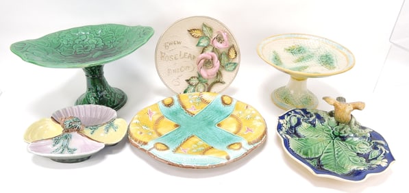 Majolica lot of 6 pieces, 8 1/2" to 12",