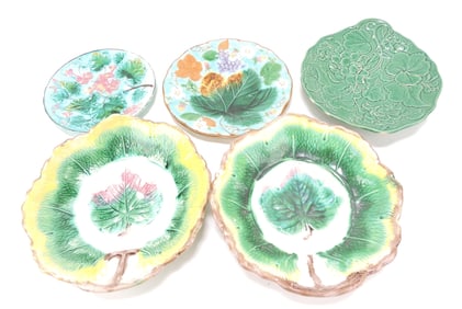 Majolica lot of 5 plates/bowls