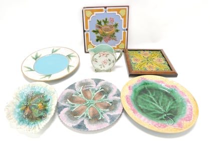 Majolica lot of 7 pieces, 4" to 9",