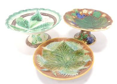 Majolica lot of 3 comports, one George