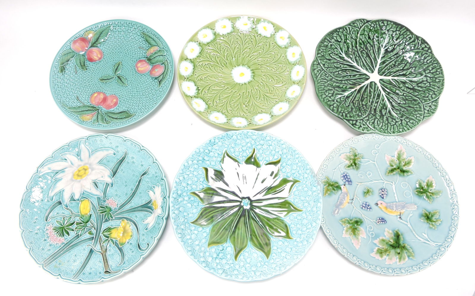 Majolica lot of 6 chargers, 12": .