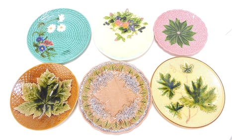 Majolica lot of 6 chargers, 9 1/2 "to 12"