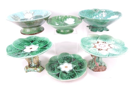 Majolica lot of 6 pond lily bowls,