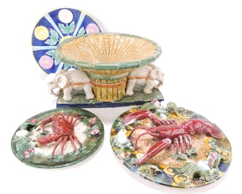 Contemporary majolica lot of 4 pieces,