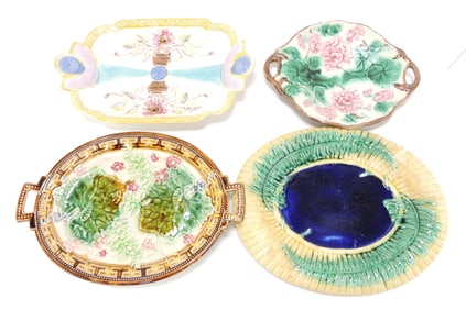 Majolica lot of 4 platters, various
