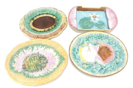 Majolica lot of 4 platters, various