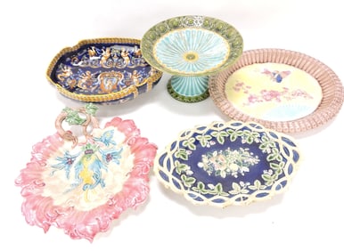Majolica lot of 5 items, 9" to 11",