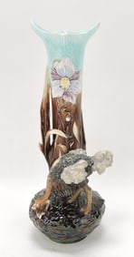 Krause majolica vase with ostrich,