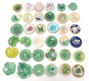 Majolica lot of 36 butter pats,