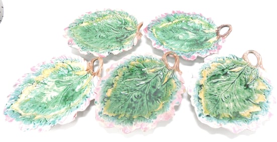 Etruscan majolica lot of 5 oak leaf