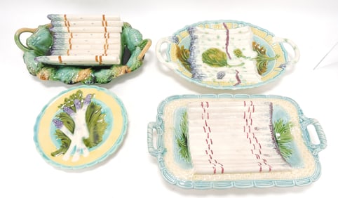 Majolica lot of 3 asparagus servers and