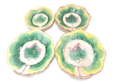 Majolica lot of 4 grape leaf bowls,