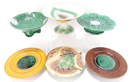 Majolica lot of 6 cake stands and