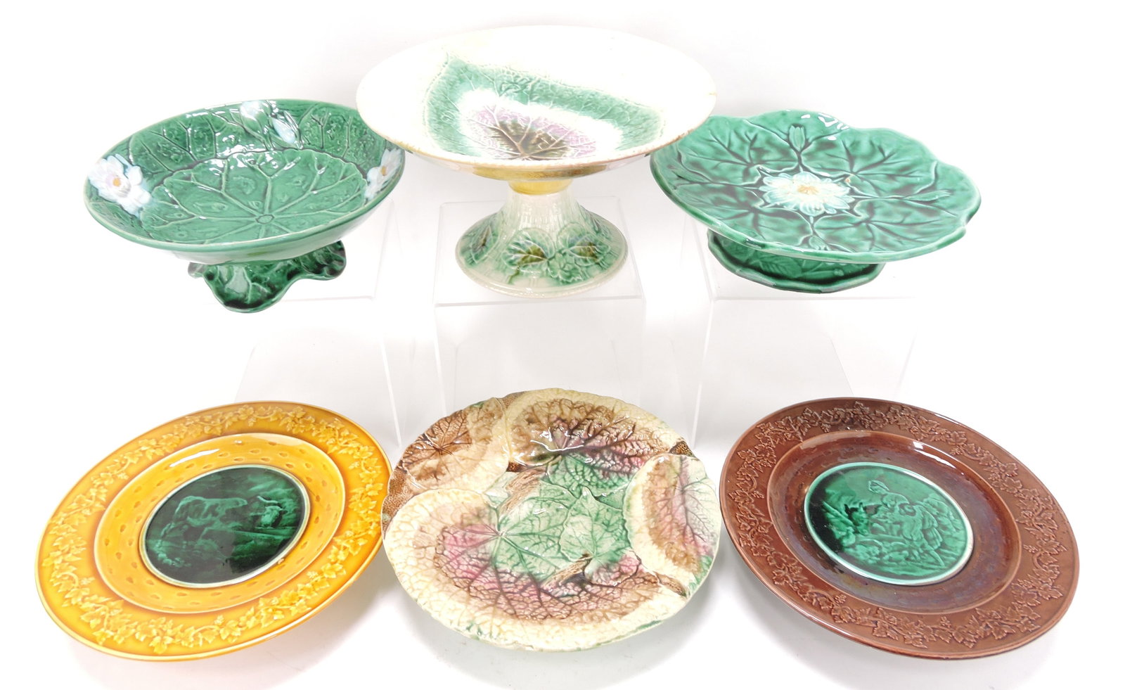 Majolica lot of 6 cake stands and (1 of 1)