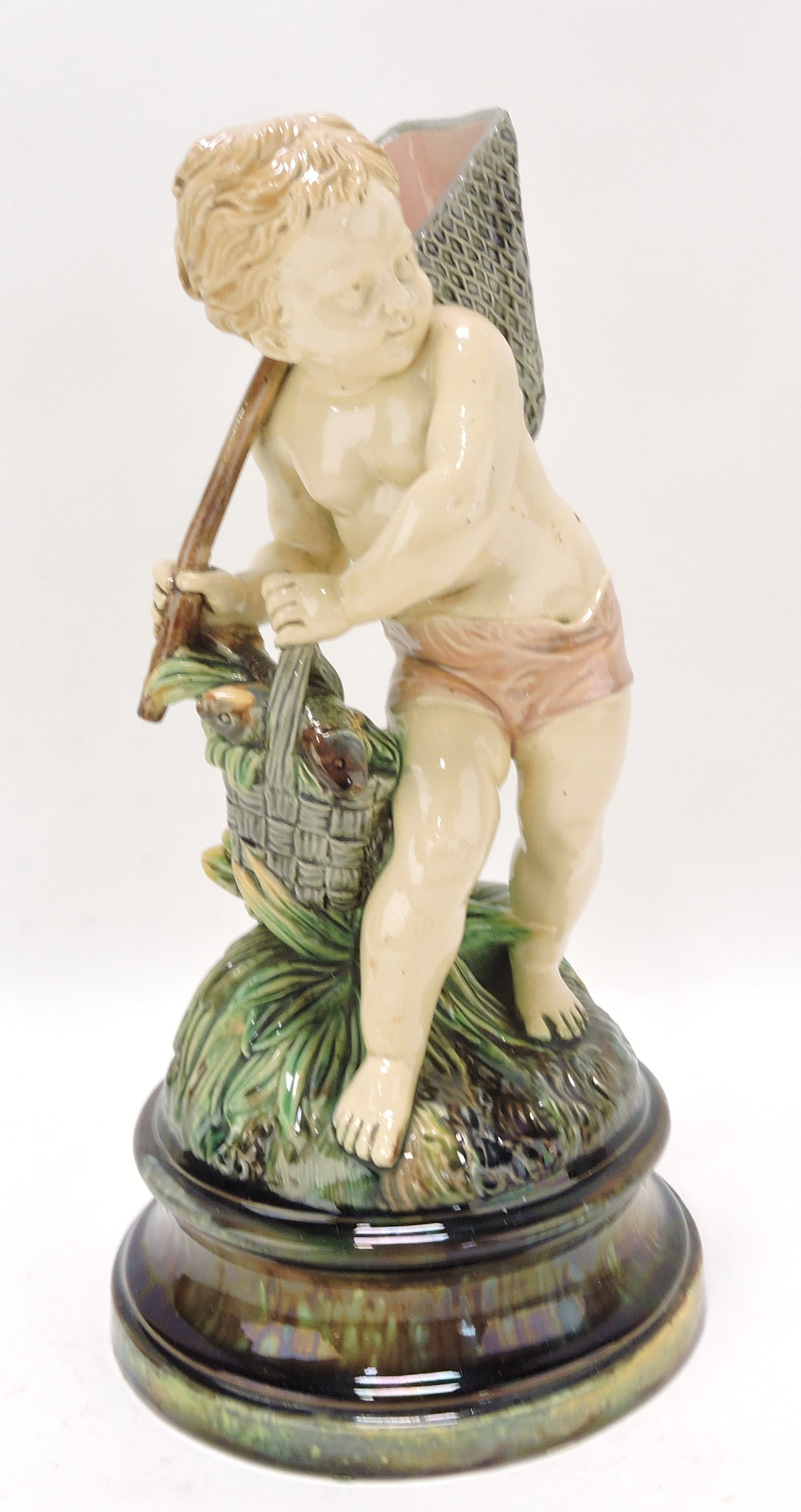 Majolica figure of a fisherman,: 14"