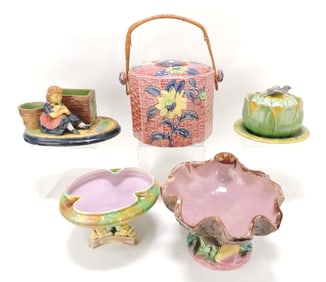 Majolica lot of 5 assorted pieces,