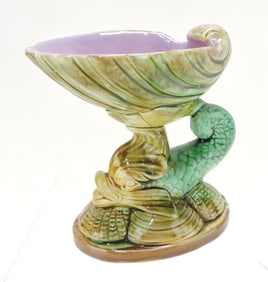 Majolica dolphin and shell figural salt,