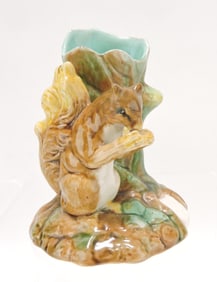 Majolica figural squirrel spill vase,
