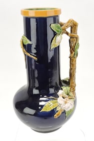 Minton cobalt majolica floral pitcher,