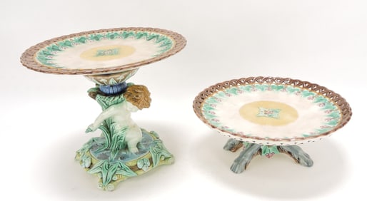 Wedgwood majolica lot of 2 comports,