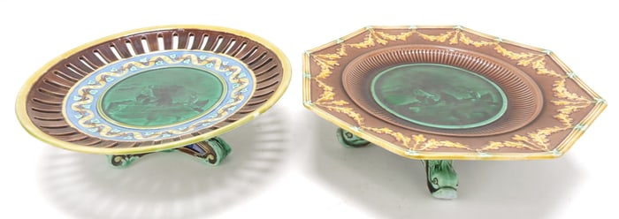 Wedgwood majolica lot of 2 comports,