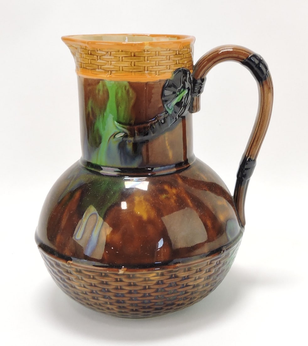 Brownfield mottled wicker jug, 7 1/2": .