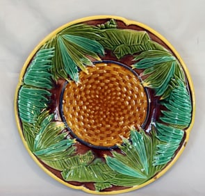 Majolica banana leaf plate attributed