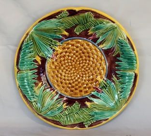 Majolica banana leaf plate attributed