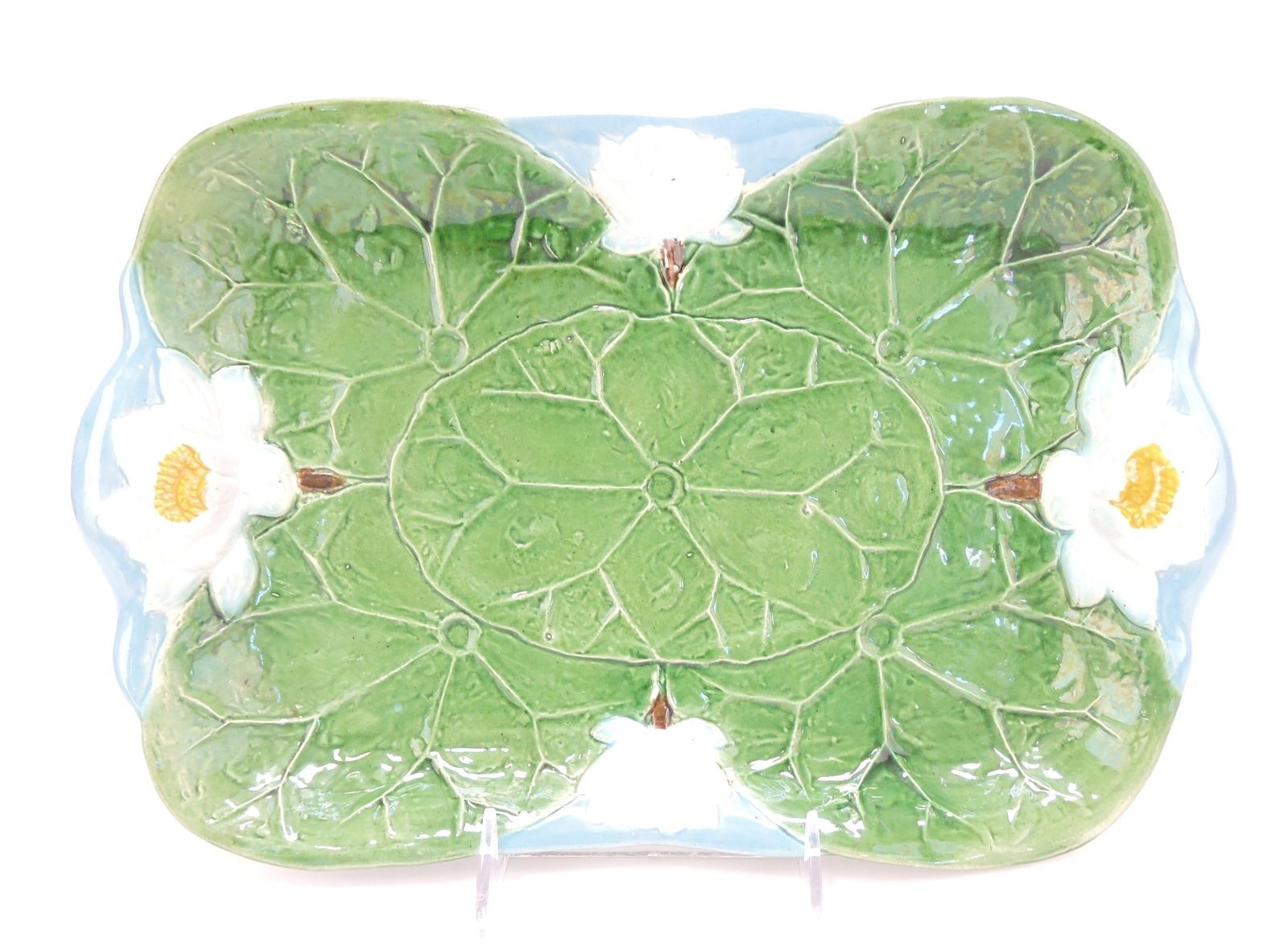 Holdcroft majolica water lily tray,: 13 1/2"