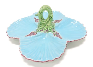 Minton majolica quadfoil server with